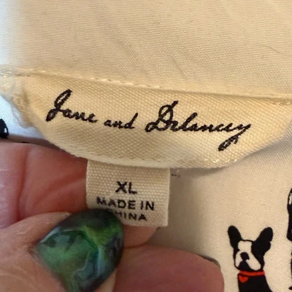 Jane & Delancey Boston Terrier Dog Print Button Down Top White Black Size XL - Picture 11 of 14